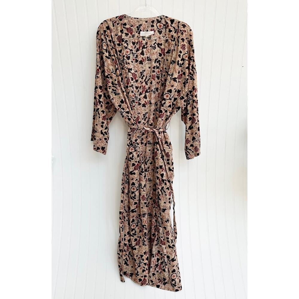 The Great. Cream Red Floral Cotton Robe Belted Americana Lounge Dress Size 0/1
